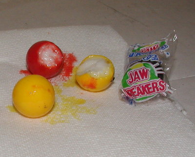 Jawbreakers fired into a bucket of water.