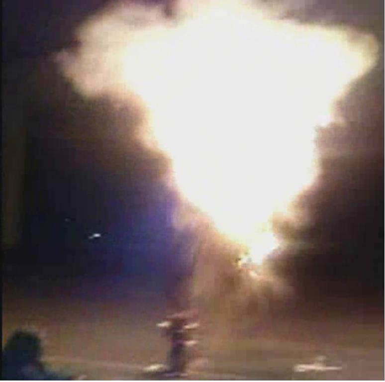 Screenshot taken from the Video. The flame is 3-4 meters high. (Sorry for crappy quality)