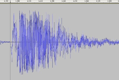 Textbook example of a cannon recording with the correct levels. There is no clipping.  Amplitude is easy to compare over time.  This is the 2 inch QDV with no projectile.