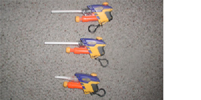 These are the 3 guns i made out of nerf secret strike. $3 at target. and 99 cents for 20 pens at target.