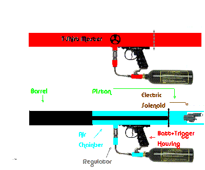 Its called a diphram gun and if made from 4&amp;quot; pipe it will shoot your chicken a considerable distance. This shows the inside of the gun and it has an electronic trigger with CO2 setup