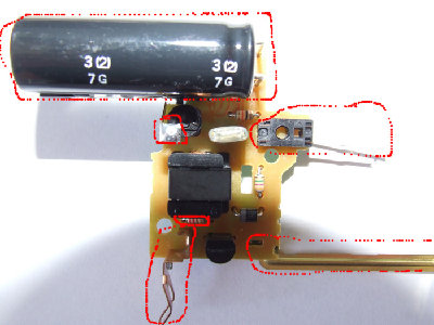 All the enclosed items should be removed.<br />The Capacitor is removed at first, only so the flash tube and reflector can be taken off, then it is soldered back on.<br />Make sure the polarity is right when you solder it back on.<br />The battey holder parts can both be taken off. The flash trigger can be taken off.<br />The lead on top of the trigger transformer needs to be unsoldered and removed.<br />Don't remove anything else, except the 220 ohm resistor if your going to replace it.